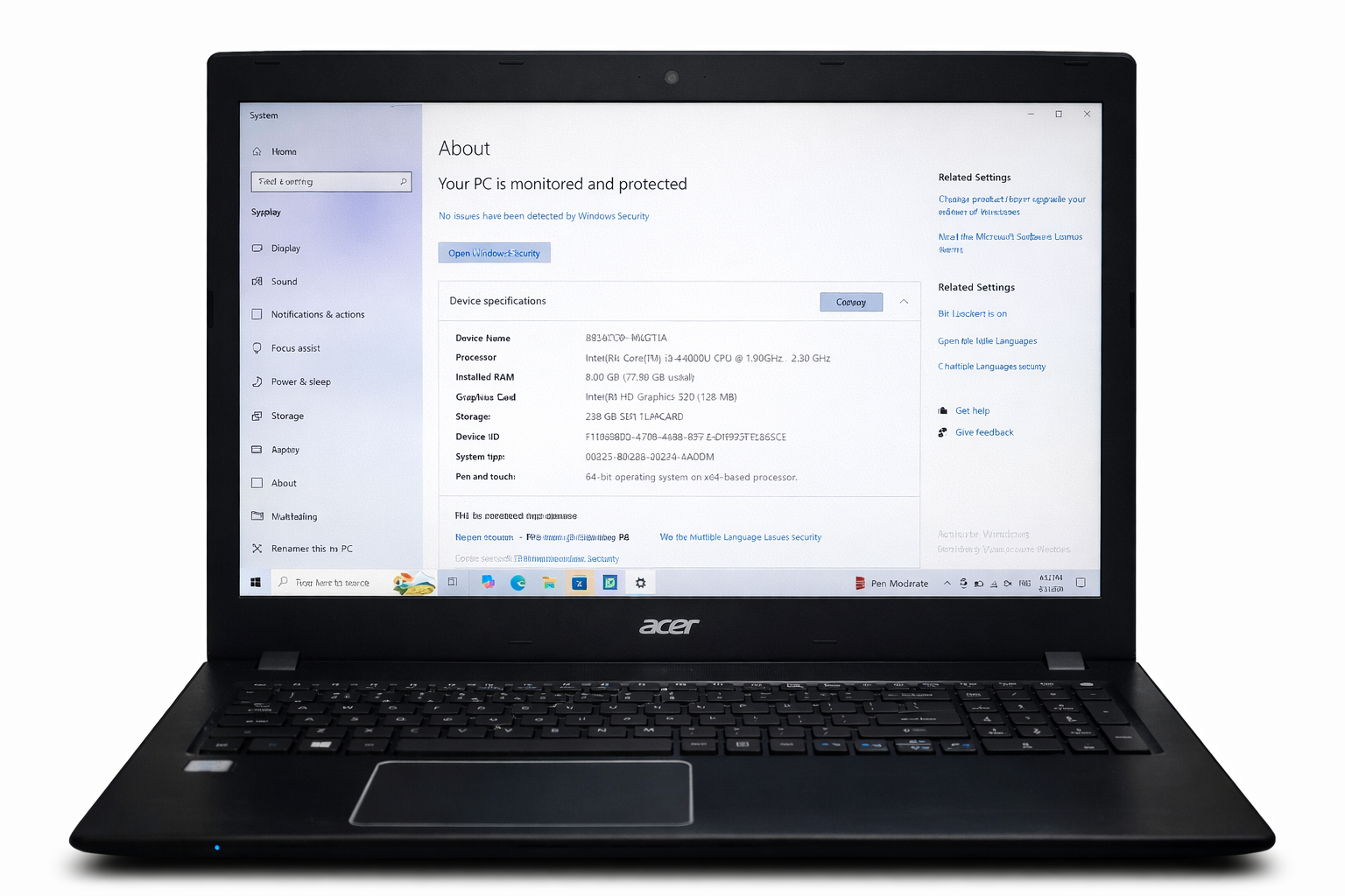 Acer i3 6th Gen Laptop 8GB RAM 256GB SSD Windows 10 Pro photo 5