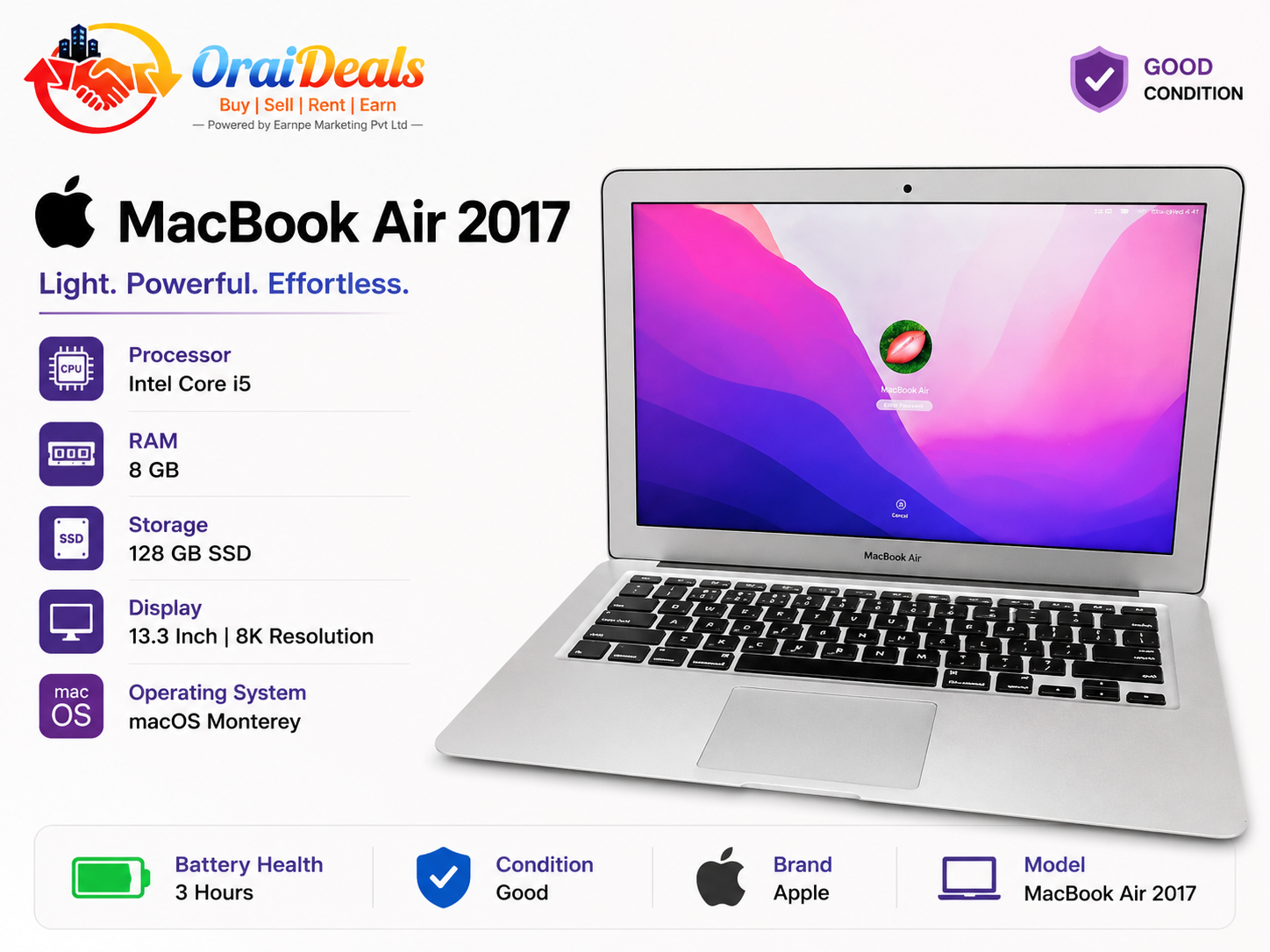 MacBook Air 2017 i5 8GB RAM 128GB SSD