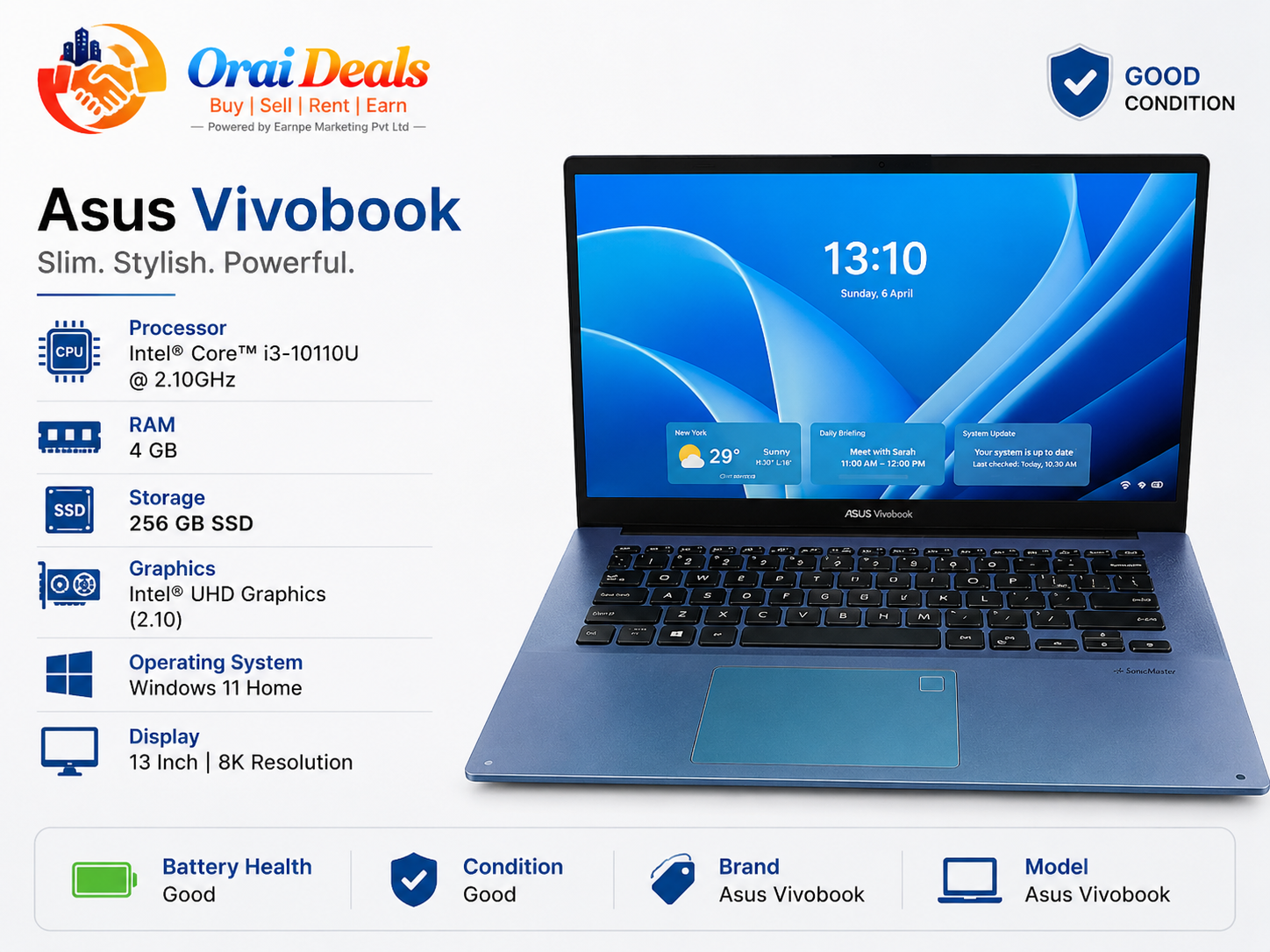 ASUS VivoBook i3 10th Gen 4GB RAM 256GB SSD Windows 11