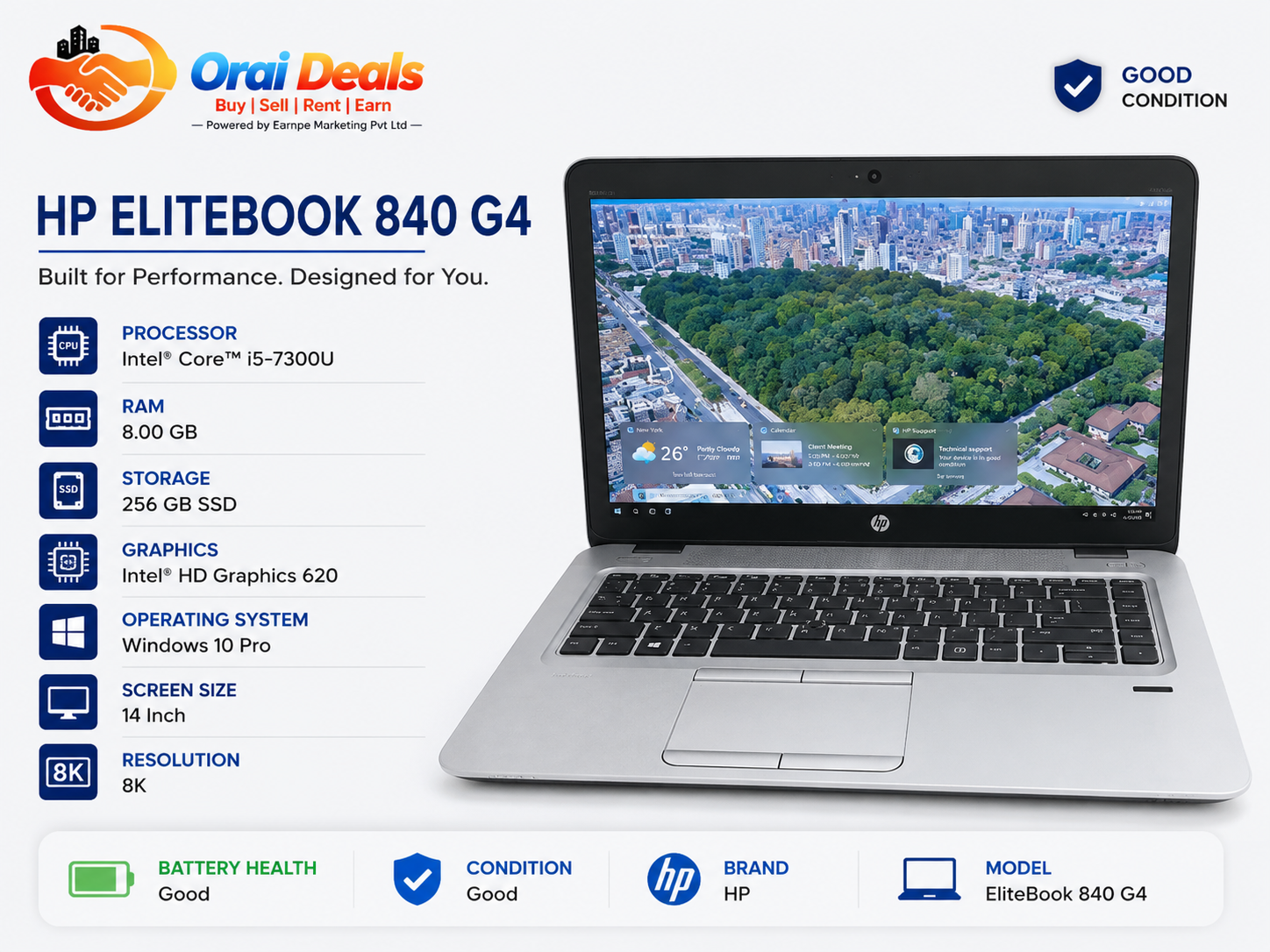 HP EliteBook 840 G4 i5 7th Gen 8GB RAM 256GB SSD