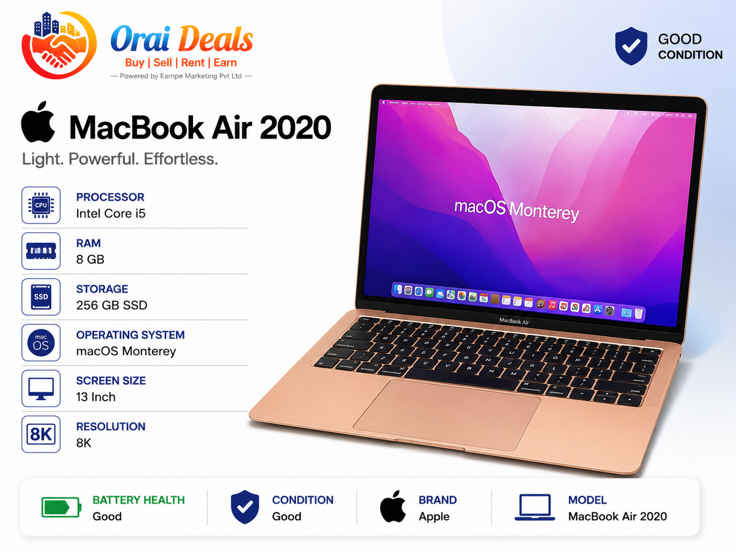 MacBook Air 2020 i5 8GB RAM 256GB SSD