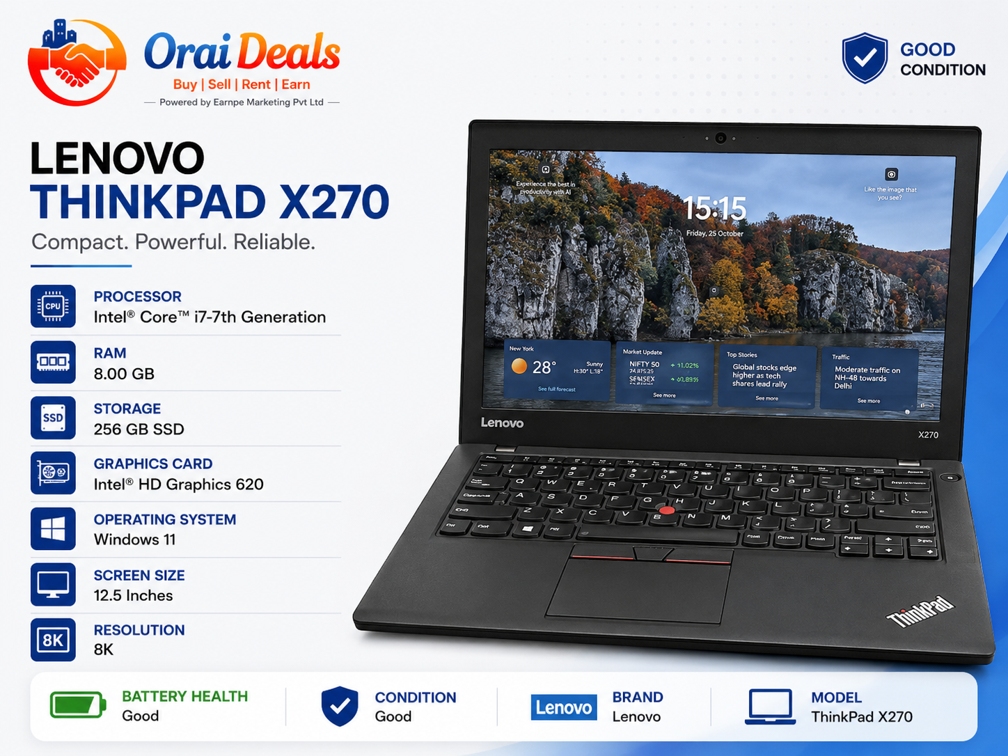 Lenovo ThinkPad X270 i7 7th Gen 8GB RAM 256GB SSD