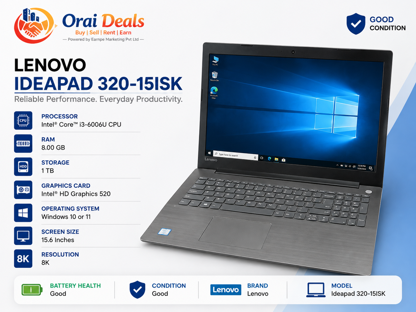 Lenovo IdeaPad 320-15ISK i3 6th Gen 8GB RAM 1TB Storage