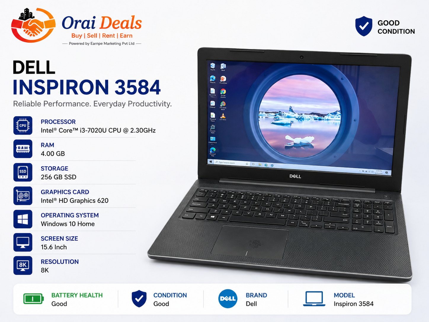 Dell Inspiron 3584 i3 7th Gen 4GB RAM 256GB SSD