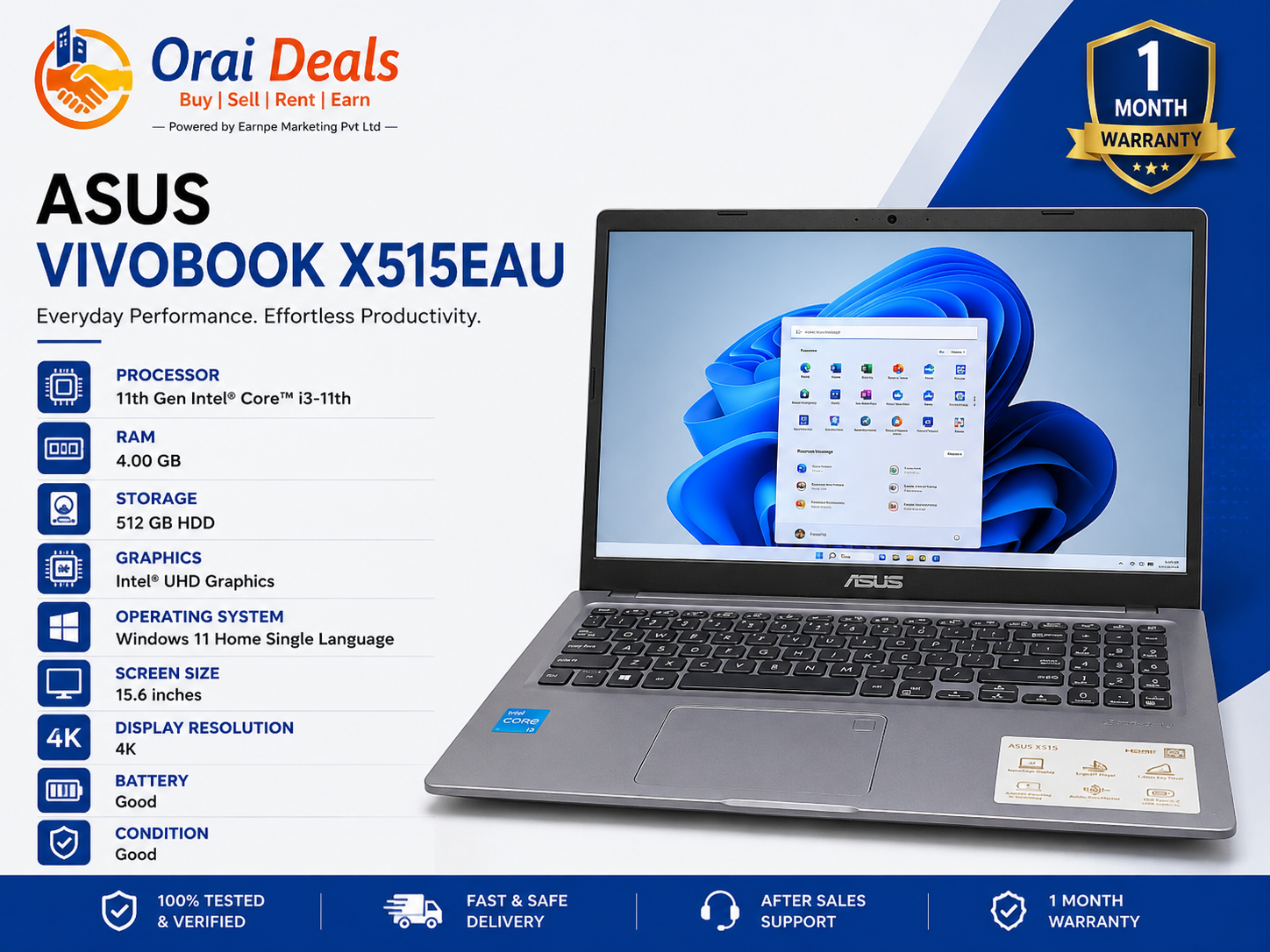 ASUS VivoBook X515EAU i3 11th Gen 4GB RAM 512GB Storage