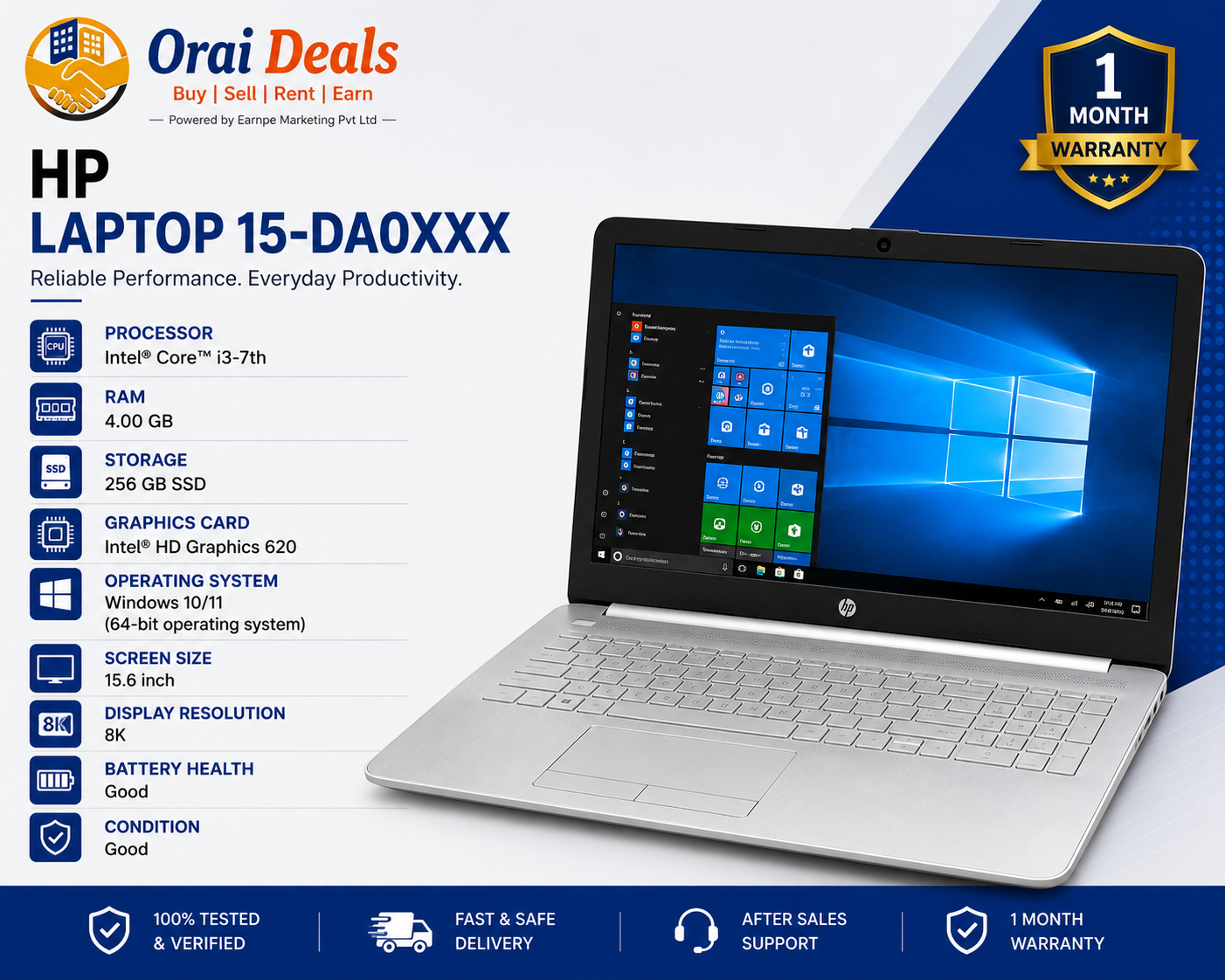 HP 15-da0xxx i3 7th Gen 4GB RAM 256GB SSD