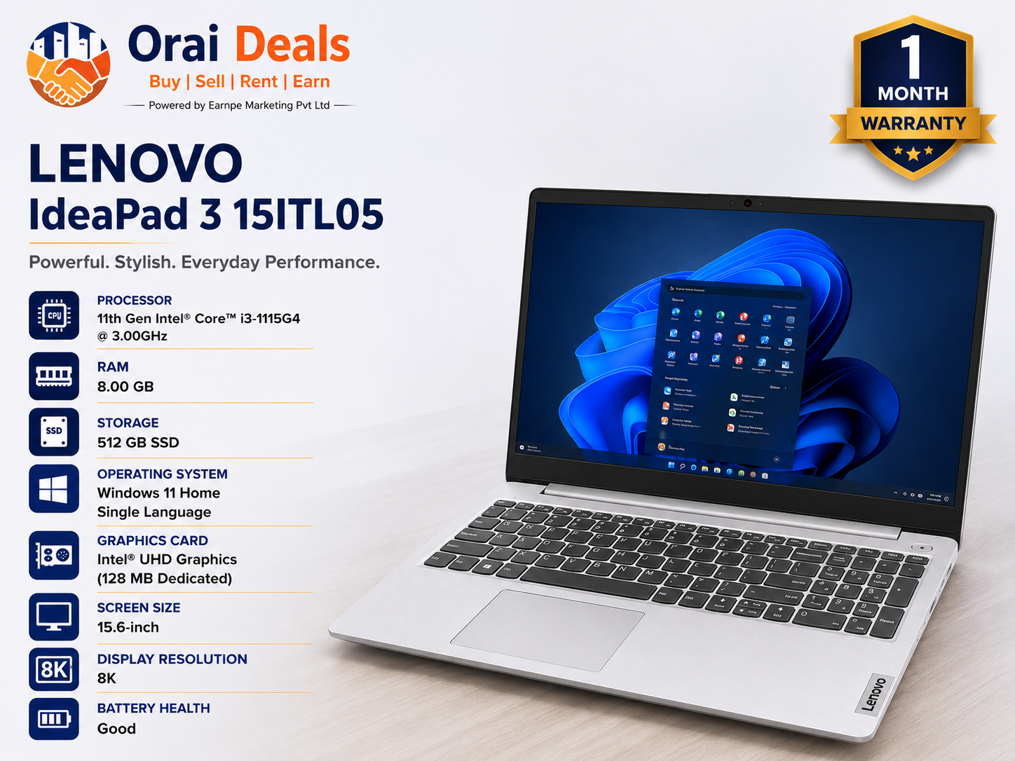 Lenovo IdeaPad 3 15ITL05 i3 11th Gen 8GB RAM 512GB SSD