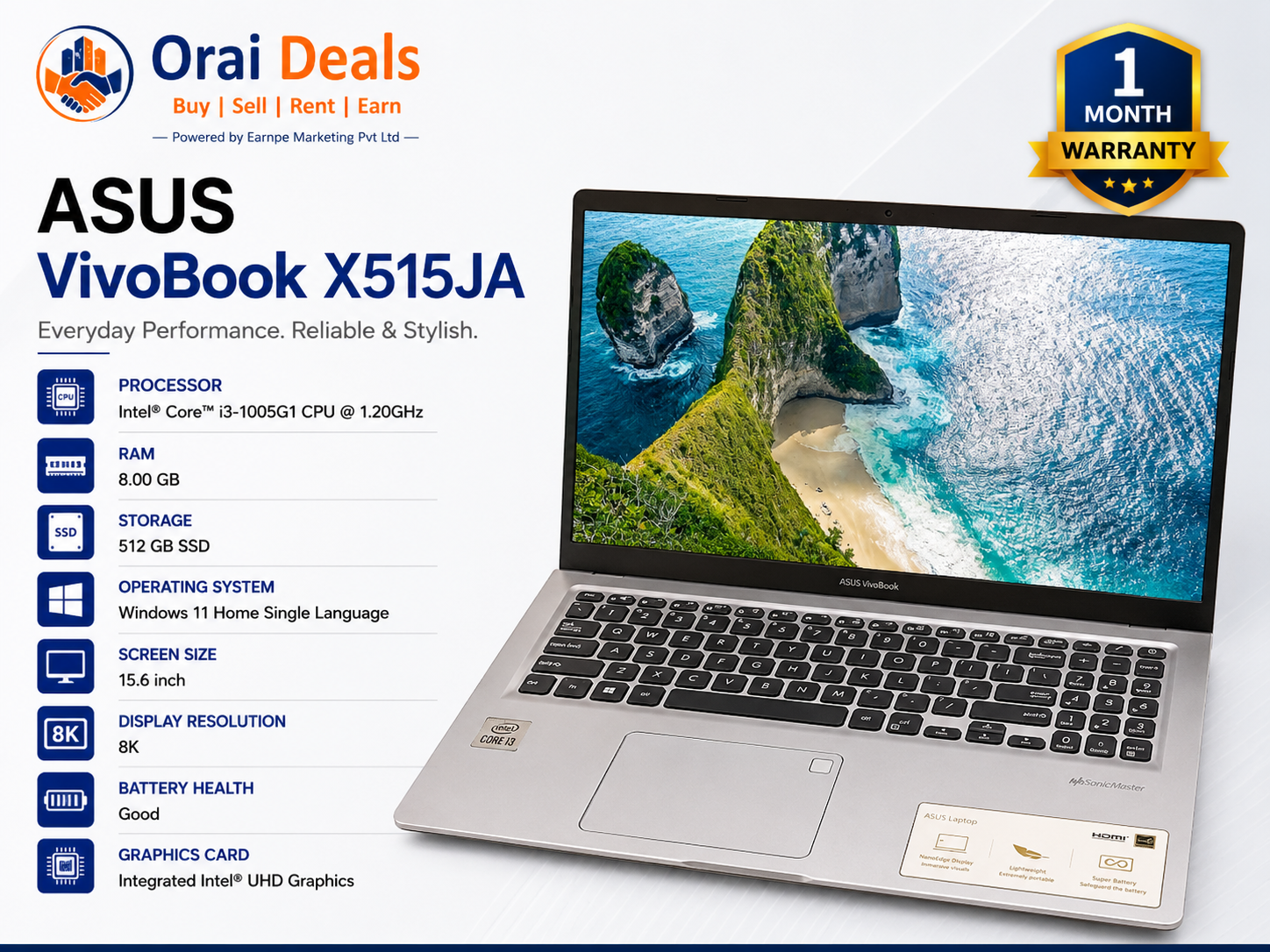 ASUS VivoBook X515JA i3 10th Gen 8GB RAM 512GB SSD