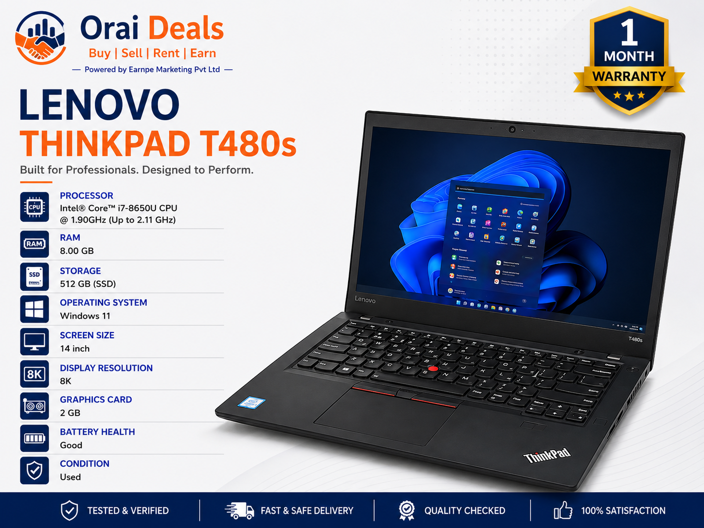 Lenovo ThinkPad T480s i7 8th Gen 8GB RAM 512GB SSD