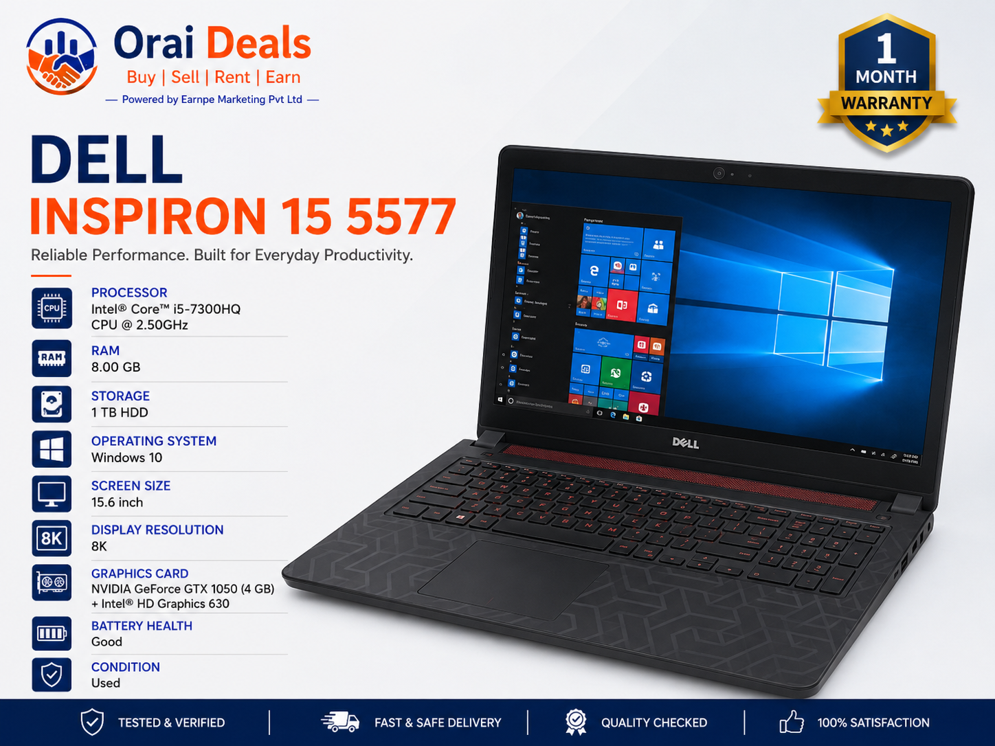 Dell Inspiron 15 5577 Gaming Laptop i5 7th Gen GTX 1050 4GB